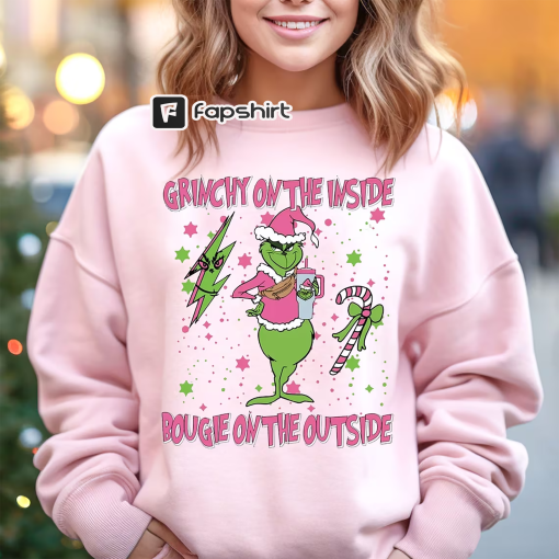 Bougie Grinch Crewneck Sweatshirt, Grinchmas Sweatshirts, Grinch Hoodie Sweater, Spooky Green Guy Christmas Stanley Tumbler Inspired