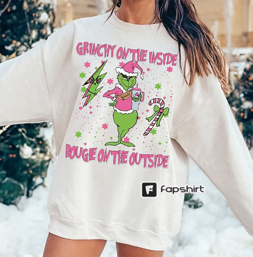 Bougie Grinch Crewneck Sweatshirt, Grinchmas Sweatshirts, Grinch Hoodie Sweater, Spooky Green Guy Christmas Stanley Tumbler Inspired