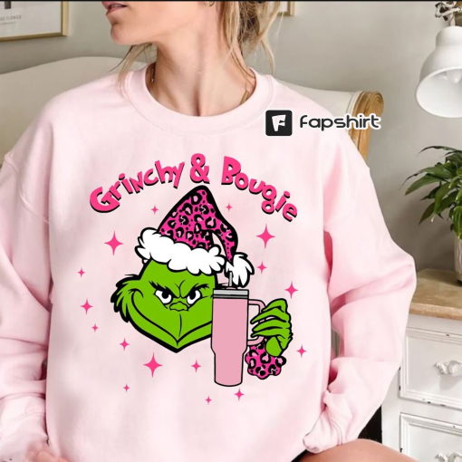 Pink Grinchy & Bougie Shirt, Merry Grinchmas Shirt, Pink Christmas Shirt, The Grinch Shirt, Pink Grinch Shirt, Grinch Leopard Sweatshirt