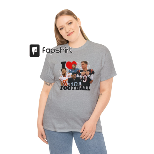 I Love Football Tshirt, Joe Burrow Shirt, NFL Vintage shirt, 90s Jimmy Garoppolo Gear, Funny Travis Kelce Shirt, Jalen Hurts NFL Crush