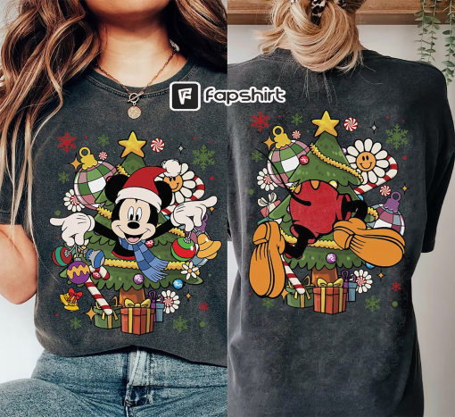 2-sided Vintage Mickey & Friend Christmas Tree Shirt, Disney Christmas Sweatshirt, Disney World Disneyland Christmas Shirt, Christmas Gift