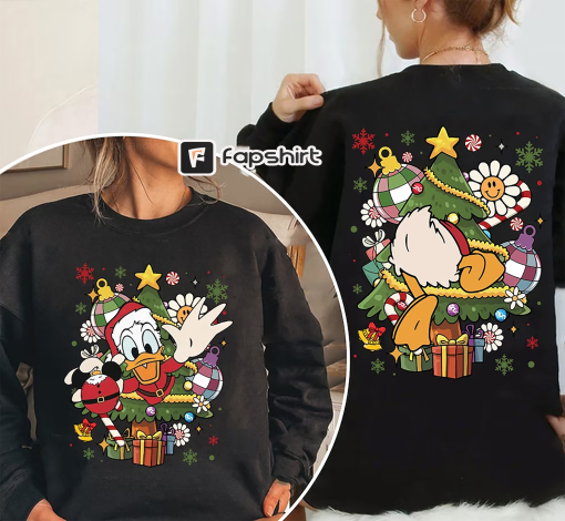 2-sided Vintage Mickey & Friend Christmas Tree Shirt, Disney Christmas Sweatshirt, Disney World Disneyland Christmas Shirt, Christmas Gift