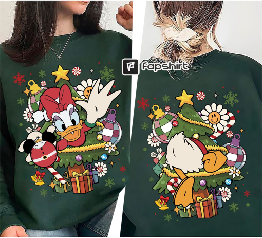 2-sided Vintage Mickey & Friend Christmas Tree Shirt, Disney Christmas Sweatshirt, Disney World Disneyland Christmas Shirt, Christmas Gift