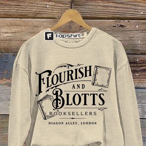 Flourish Blotts Bookish Wizard Book Magic Witchcraft School Retro Casual Sweatshirt, Bookish HP Shirt, Potter Sweatshirt, Witchcraft School