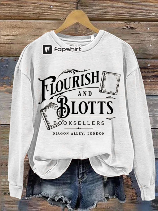 Flourish Blotts Bookish Wizard Book Magic Witchcraft School Retro Casual Sweatshirt, Bookish HP Shirt, Potter Sweatshirt, Witchcraft School