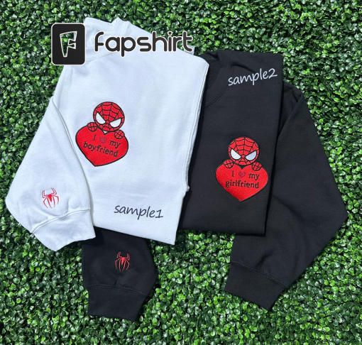 Cute couple hoodies spider heart matching hoodies for couple gift for boyfriend christmas couple embroidered sweatshirt