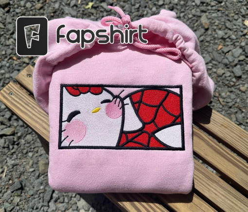 Custom hello kitty and spiderman kisses kissing Embroidered Sweatshirt Crewneck best seller Sweatshirt gift cute love daughter in love