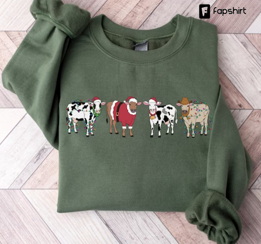 Christmas Cow Sweatshirt, Cow Lover Gift, Funny Christmas Shirt, Holiday Sweater, Farm Christmas Shirt, Womens Cow Shirt, Christmas Crewneck