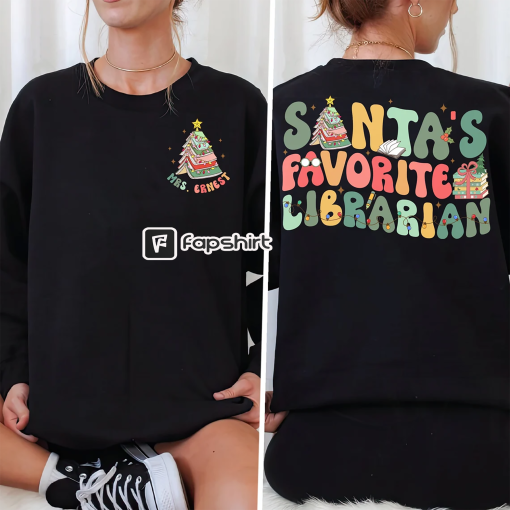 Santa’s Favorite Librarian Christmas Shirt, Christmas Book Tree Shirt, Book Lover Gift, Bookworm Christmas Tee, Reading Christmas Shirt