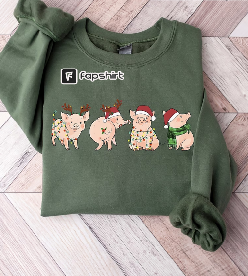 Pig Christmas Sweatshirt, Funny Christmas Shirt, Pig Christmas Sweater, Christmas Crewneck, Holiday Sweater, New Year Shirts, Xmas Tshirt