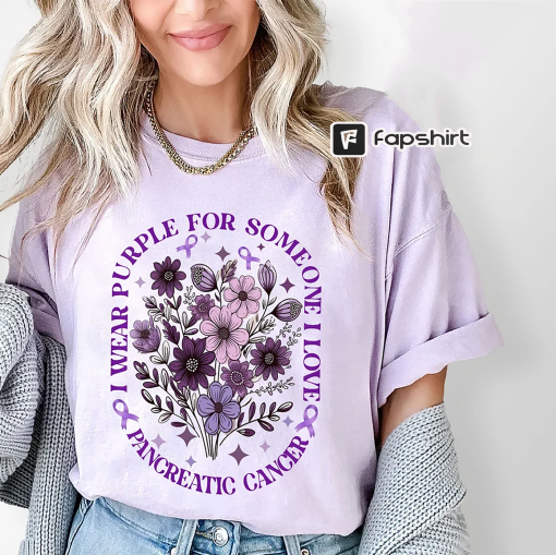 I Wear Purple for Pancreatic Cancer Shirt, Wildflower Pancreatic Cancer Awareness Shirts, Inspirational Gift for Pancreatic Cancer Survivor