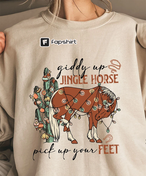 Cowboy Christmas Sweatshirt, Giddy Up Jingle Horse Pick Up Your Feet, Howdy Country Christmas Sweater, Christmas Horse