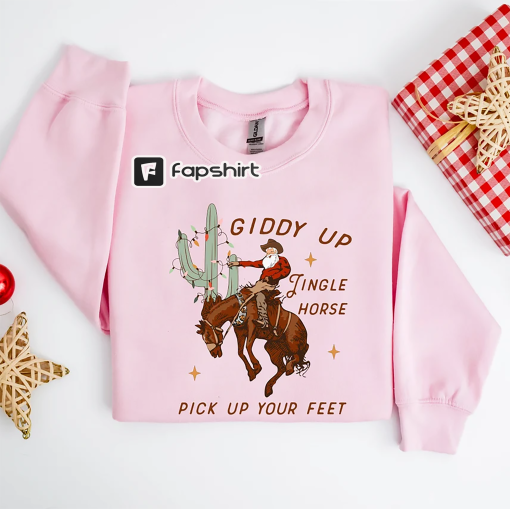 Cowboy Christmas Sweater, Giddy Up Jingle Horse Pick Up Your Feet, Howdy Country Christmas Horse, Cowgirl Shirt, Christmas Sweatshirt