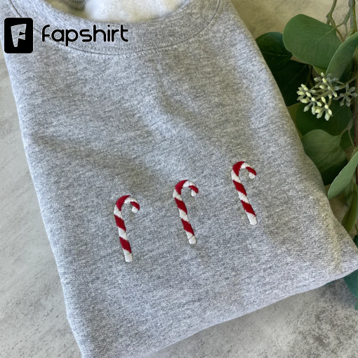 Embroidered Candy Cane Sweatshirt, Candy Cane Crewneck Sweatshirt, Embroidered Christmas Sweatshirt, Christmas Candy Cane Sweatshirt