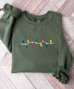 Christmas Light Sweatshirt, Embroidered Christmas Sweatshirt, Holiday…