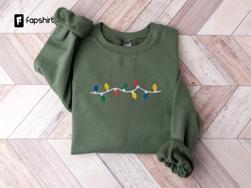 Christmas Light Sweatshirt, Embroidered Christmas Sweatshirt, Holiday Sweater, Winter Sweatshirt, Christmas Lights, Xmas Shirt Embroidery