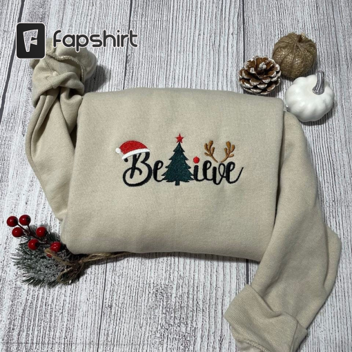 Christmas Sweatshirt Embroidered – Sweatshirts- Embroidered Sweatshirts – Christmas – Believe Santa