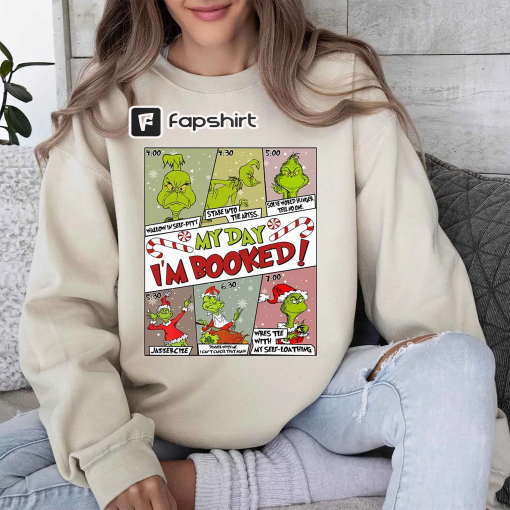 Vintage My Day I’m Booked Sweatshirt, Merry Christmas Gifts, Grinchmas Sweatshirt