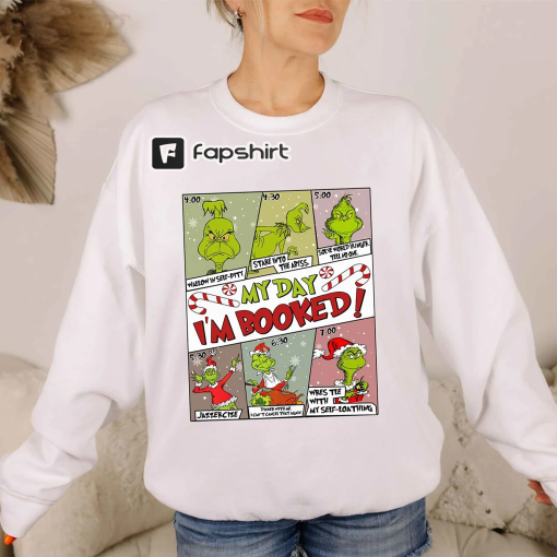 Vintage My Day I’m Booked Sweatshirt, Merry Christmas Gifts, Grinchmas Sweatshirt