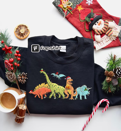 Dinosaur Christmas Lights Sweatshirt, T-Rex Merry Christmas Sweater, Dino Lover Xmas Shirt, Christmas Gifts, Christmas Kids Shirt,Xmas Shirt