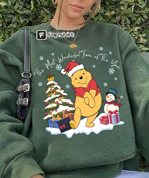 Retro Winnie The Pooh Christmas Sweatshirt, The Most Wonderful Time Of The Year Winnie The Pooh Lights Sweatshirt, Disney Pooh Sweatshirt