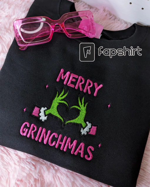 Embroidered Christmas Grinch Face Pocket Sweatshirt-Grinch Face Shirt-Ugly Christmas Hoodie- Christmas Sweatshirt- Christmas Gift-EM013