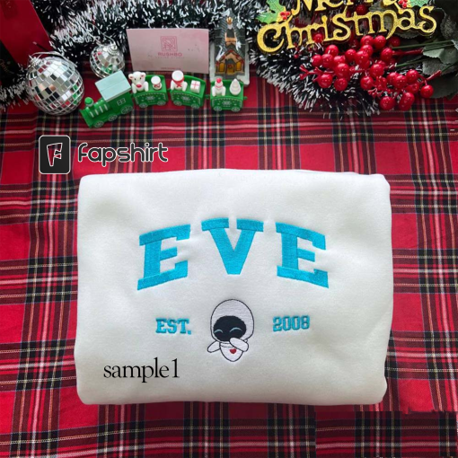 Wall-E x Eve Embroidered Sweatshirt, Custom Initials Sleeve, Christmas Sweatshirt, Anniversary Gift, Couple Matching Clothes Gifts