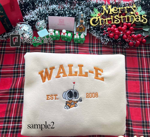 Wall-E x Eve Embroidered Sweatshirt, Custom Initials Sleeve, Christmas Sweatshirt, Anniversary Gift, Couple Matching Clothes Gifts