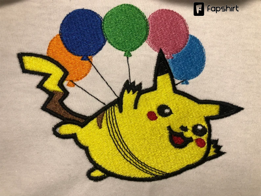 Flying Pikachu Embroidered Shirt