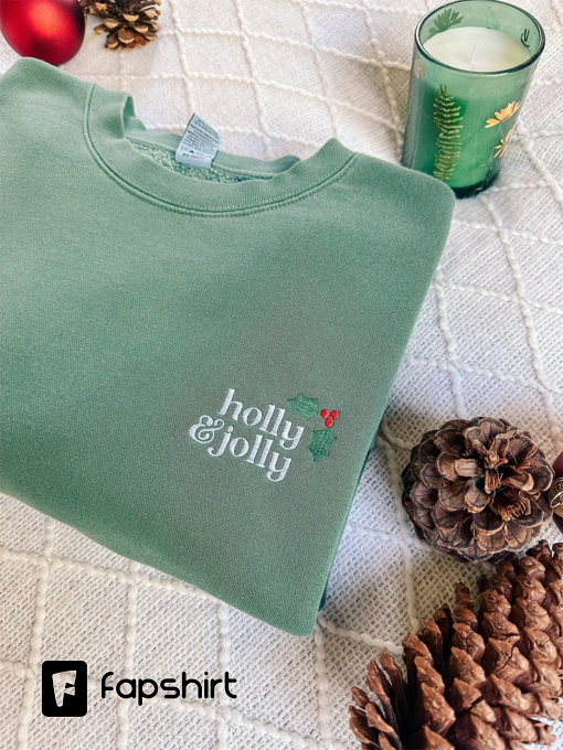 Holly & Jolly Christmas Embroidered Sweatshirt Christmas Crewneck Embroidered Crewneck Christmas Sweatshirt Christmas Gift Secret Santa Gift