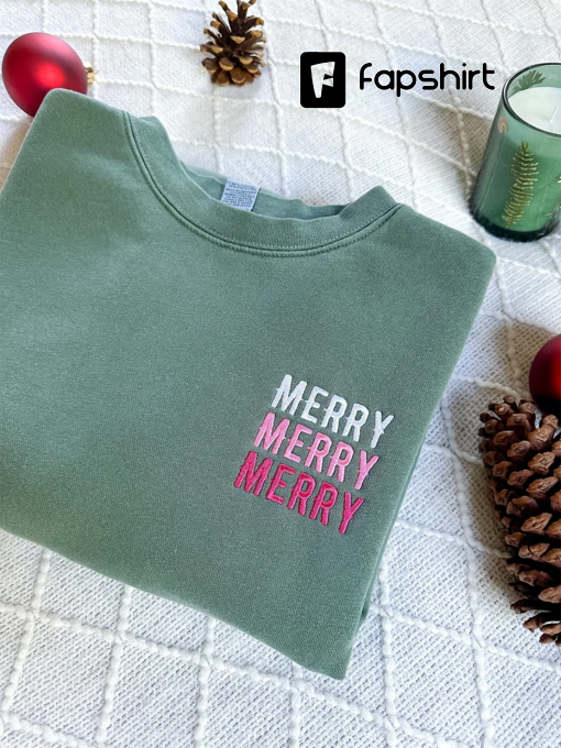 Merry Merry Christmas Embroidered Sweatshirt Christmas Crewneck Embroidered Crewneck Christmas Sweatshirt Christmas Gift Secret Santa Gift