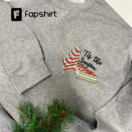 Embroidered Christmas Tree Cake Tis The Season Sweatshirt, Christmas Tree Cake Hoodie, Embroidered Tree Cake, Christmas Party Tee