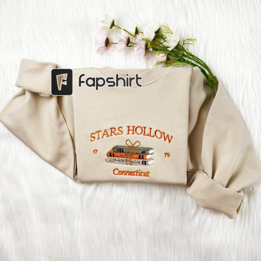 Stars Hollow Connecticut Embroidered Sweatshirt | Connecticut Book Embroidered Hoodie | Stars Hollow Book Sweater | Crew Neck Sweatshirt