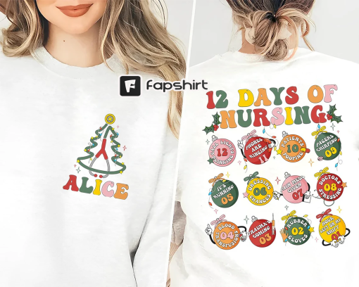 12 Days Of Nursing Hospital Christmas Sweatshirt, Custom Christmas Nurse Crewneck, Xmas Winter Nurse Crew Hoodie, Personalized Nurse Gift