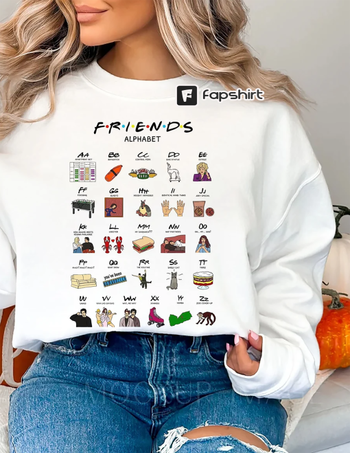 Friends Series Alphabet Shirt, Retro TV Show, Chandler Bing, Joey Tribbiani, Monica Geller, Ross Geller, Rachel Green, Gift for Friends Fan