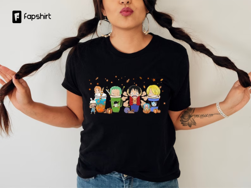 Pirate King and Friends T-Shirt, One Piec Shirts, Fall Coffee Shirt, Anime Inspired, Cute Halloween Shirt, Coffee Lover Gift, Pumpkin Spice