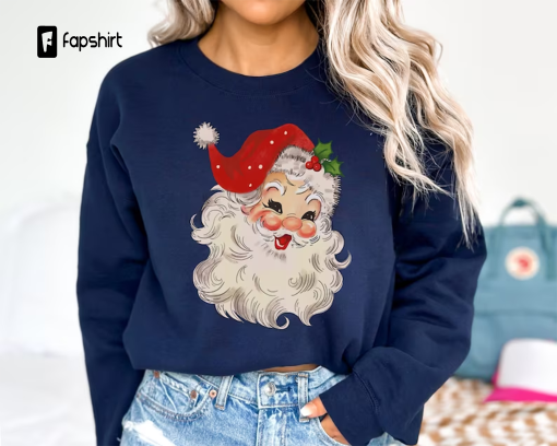 Retro Santa Sweatshirt, Vintage Santa Hoodie, Retro Christmas Santa, Holiday Clothing Women, Christmas Sweatshirt for Woman, holiday