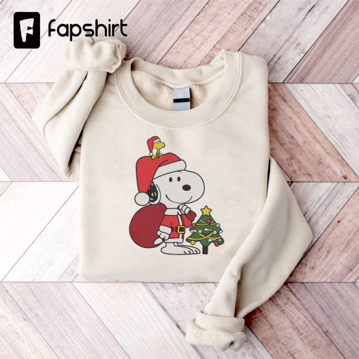 Snoopy Christmas Embroidered Sweatshirt Snoopy wearing hat in winter Christmas Embroidered Crewneck