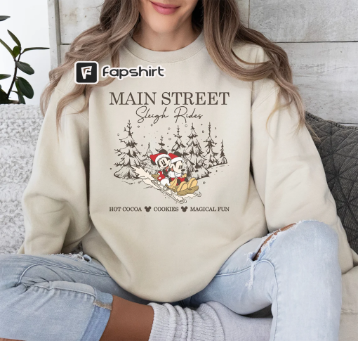 Retro Mickey Minnie Main Street Sleigh Rides Sweatshirt, Disney Christmas Sweatshirt, Mickey Minnie Christmas Sweatshirt