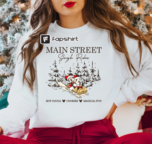 Retro Mickey Minnie Main Street Sleigh Rides Sweatshirt, Disney Christmas Sweatshirt, Mickey Minnie Christmas Sweatshirt