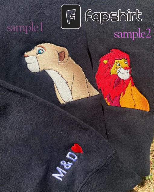 Simba and Nala Couple Embroidered sweatshirt, Matching couble