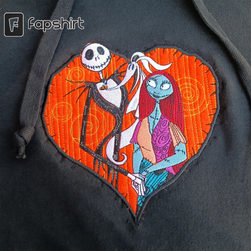 Jack and Sally nightmare before Christmas Halloween embroidered sweatshirt sweater with heart hand