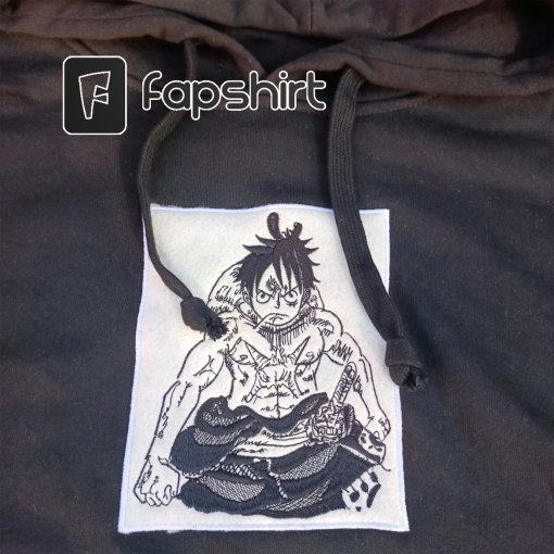 Anime Embroidered Hoodie | Anime Embroidery SweatShirt | Embroidered Apparel | Minimalist Anime | Monkey D Luffy | Pirates