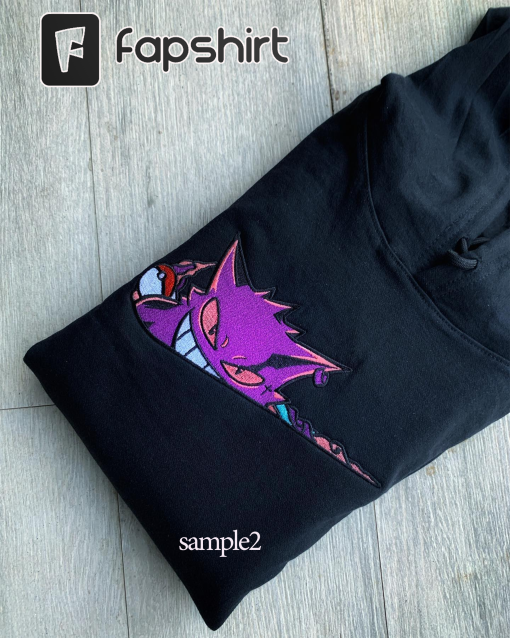 Pokemon Gengar and Mew Embroidered Hoodie; Pokemon Gengar embroidered sweatshirt; Pokemon Mew embroidery; Matching couble