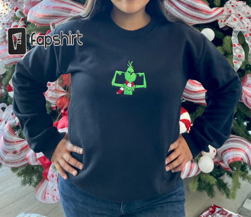 Embroidered Ginchy Pine Tree Whoville Sweatshirt, Christmas Embroidered Sweatshirt, Christmas Green Goblin Embroidered, Gift For Christmas