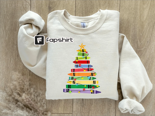 Teacher Sweatshirt, Crayon Christmas Tree Sweatshirt, Teacher Gifts, Teacher Shirt, Christmas Teacher, Teacher Life, Christmas Gifts