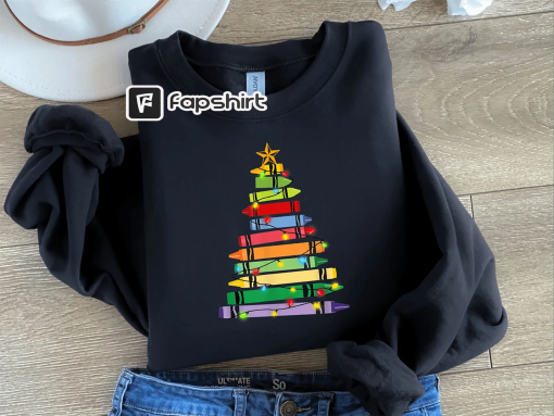 Teacher Sweatshirt, Crayon Christmas Tree Sweatshirt, Teacher Gifts, Teacher Shirt, Christmas Teacher, Teacher Life, Christmas Gifts