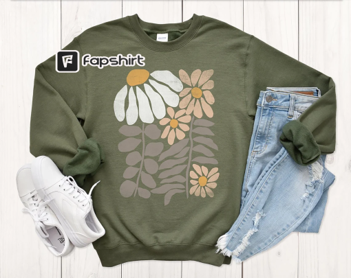 Boho Flower Sweatshirt Unisex Wildflower Sweater Women Floral Minimalist Sweater Flower Print Sweatshirt Woman Gift Oversized Flower Shirt