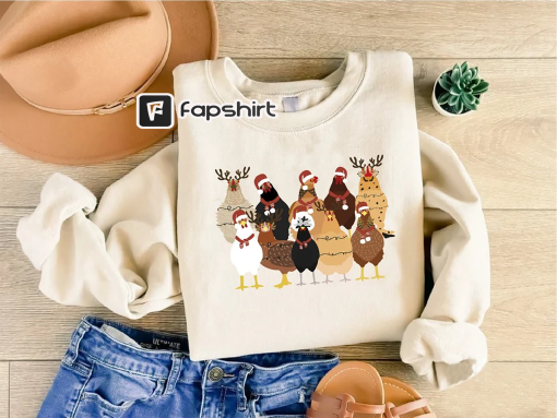 Christmas Chickens Sweatshirt, Christmas Farm Sweatshirt, Chicken Lover Xmas Gift, Christmas Chickens Gift, Farm Animal Sweatshirt For Women