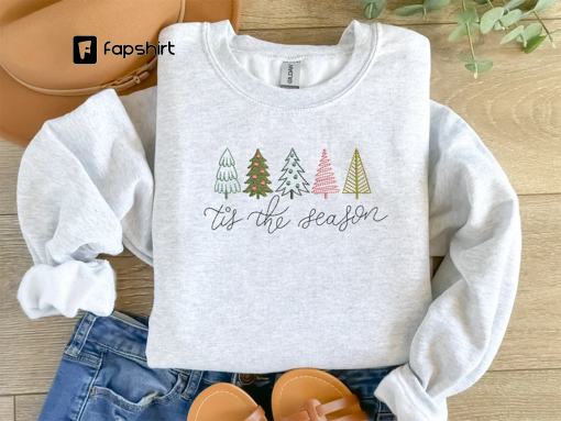 Christmas Embroidered Sweatshirt, Christmas Sweatshirt, Embroidered Christmas Sweatshirt, Christmas Tree Sweatshirt, Holiday sweatshirt